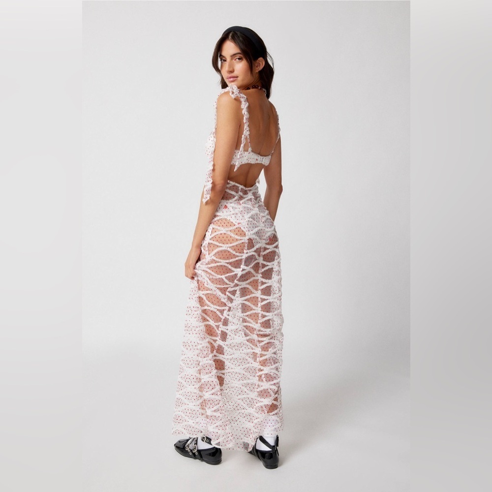 NWT For Love and Lemons Giada Sheer Polka Dot Maxi Dress Size Medium XS - Picture 4 of 10